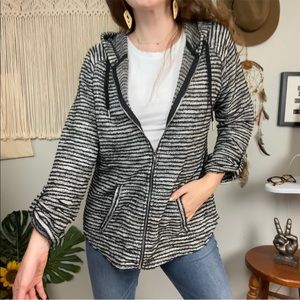Ruby Rd Black White Stripe Zip Up Hoodie Size Medium